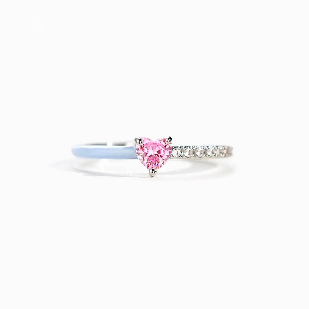 For Memorial - Mama Of An Angel Pink Heart & Blue Heart Ring