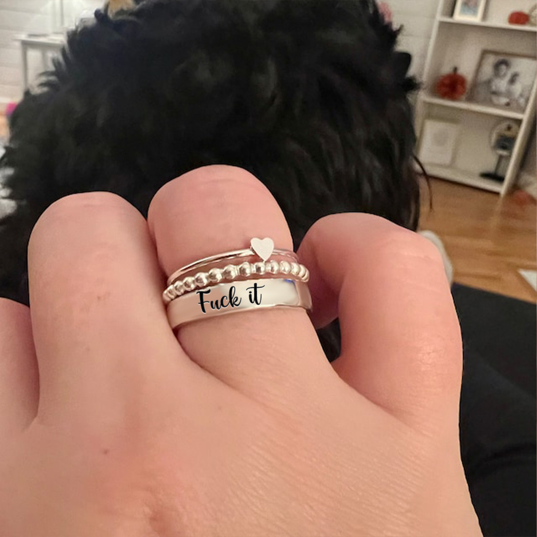 S925 Fuck It Heart-Shaped Ring - 3 Rings Set