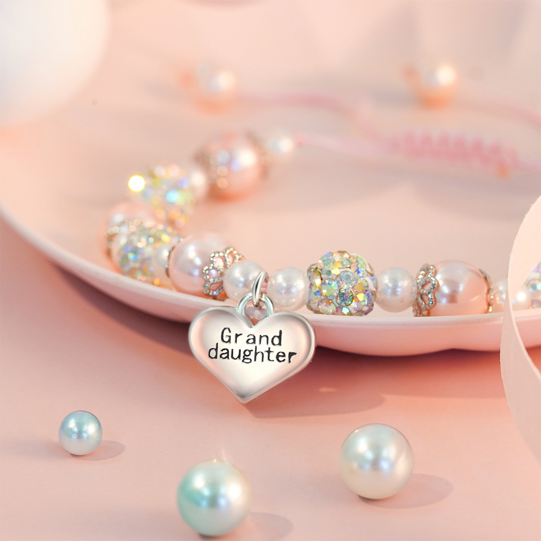 For Granddaughter - I'll Always Be With You Heart-shaped Pendant Pearl Bracelet