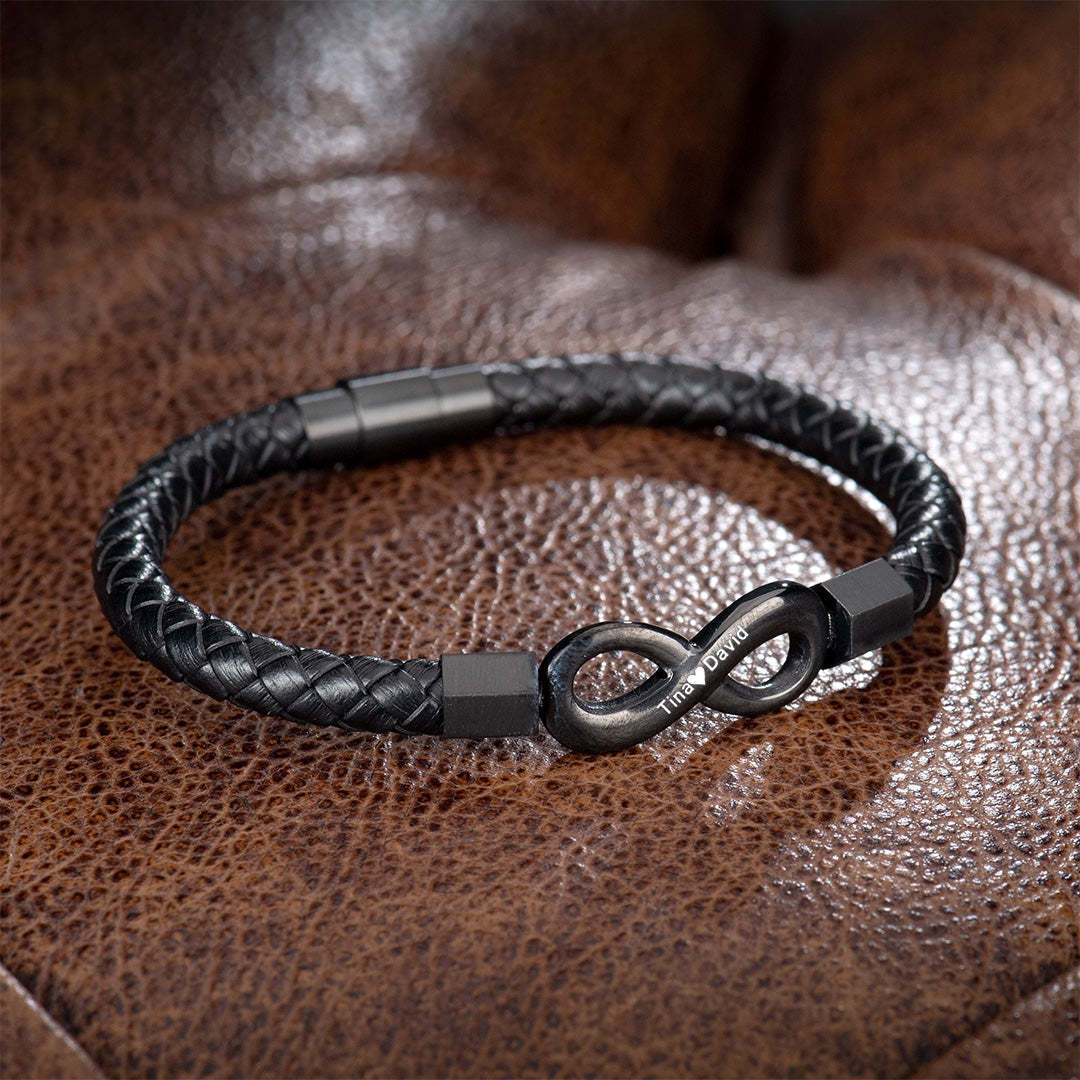 For Husband - Personalized Dual Name Infinity Leather Bracelet