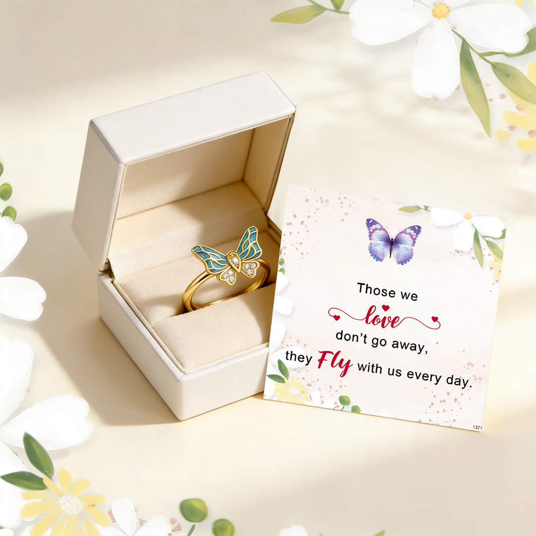 For Memory-Half Blue Butterfly Adjustable Ring