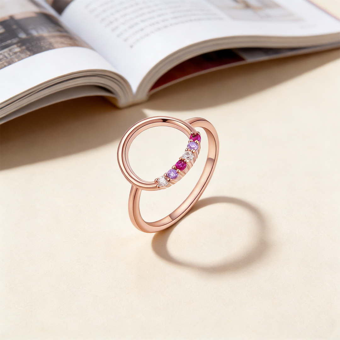 For Mom/Grandma - Customized 1-10 Family Birthstones Reunion Circle Women Ring
