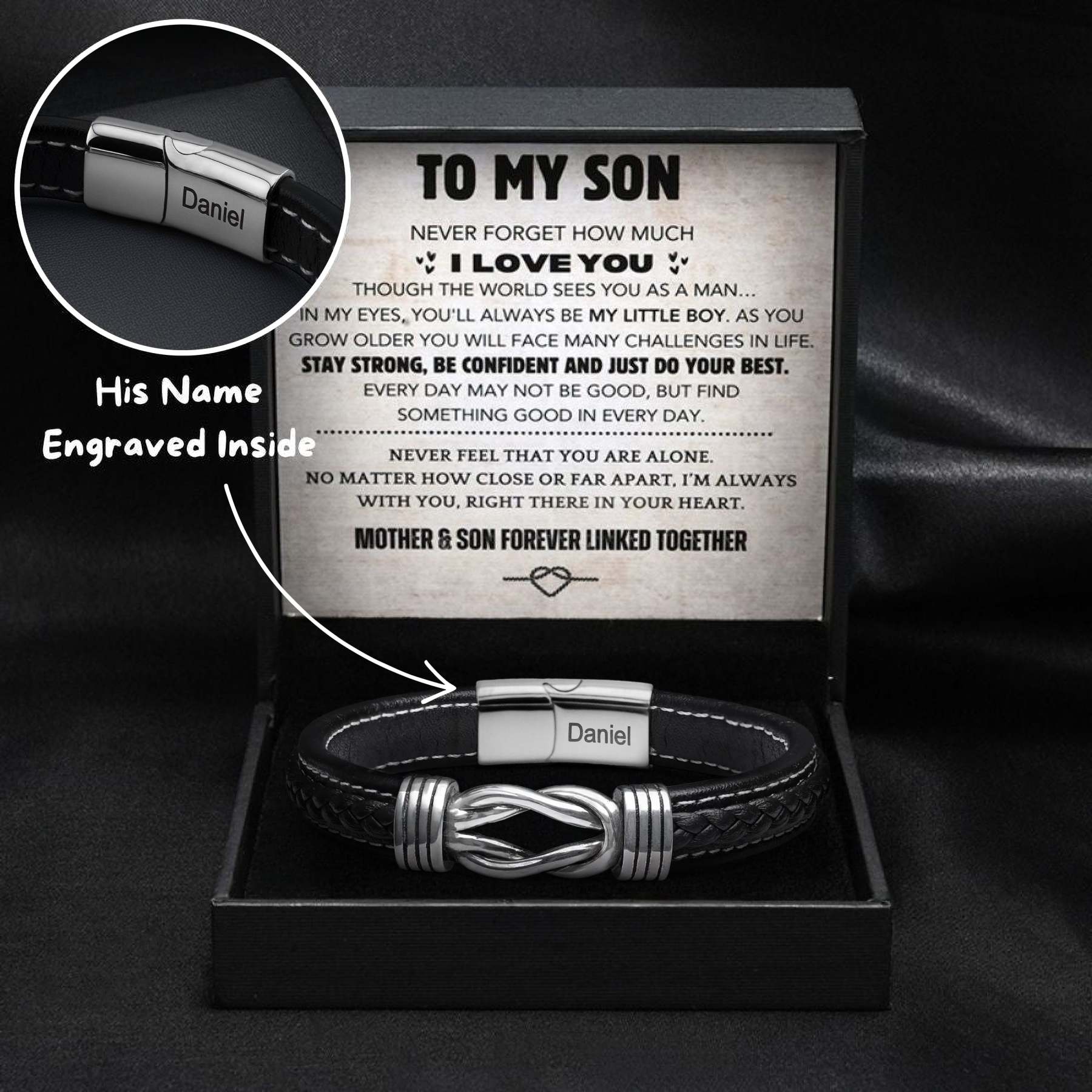 For Son - Mother & Son Forever Linked Together Black Knot Bracelet