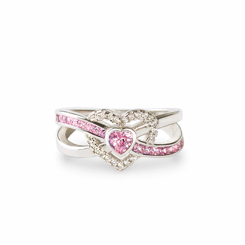 S925 Raise Awareness Of Breast Cancer Pink Heart Diamond Ring