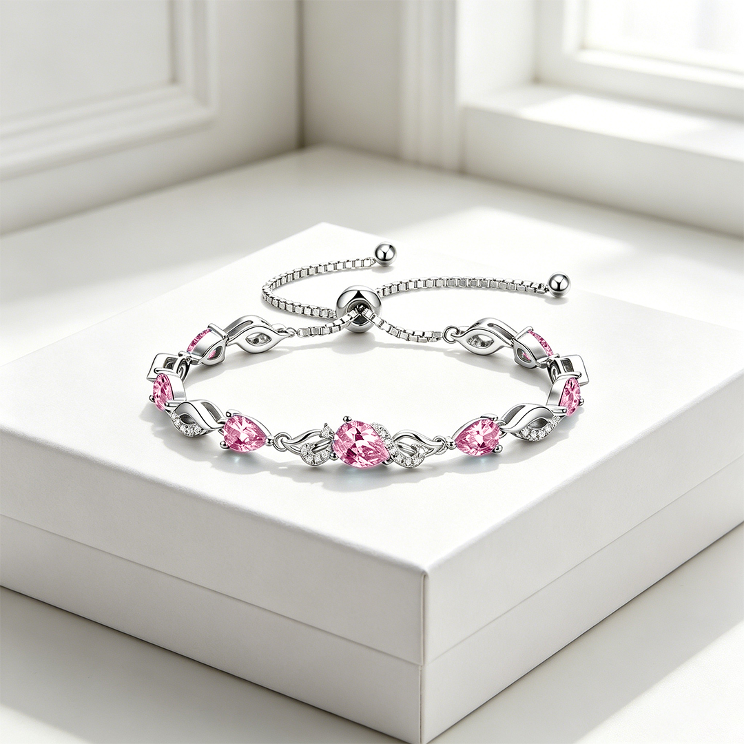 Breast Cancer Awareness-Pink Spaced Diamond Bracelet
