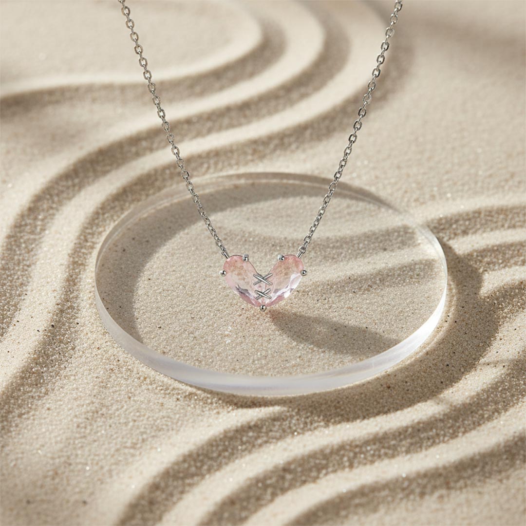 Breast Cancer Awareness-Patch Heart Pink Diamond Necklace
