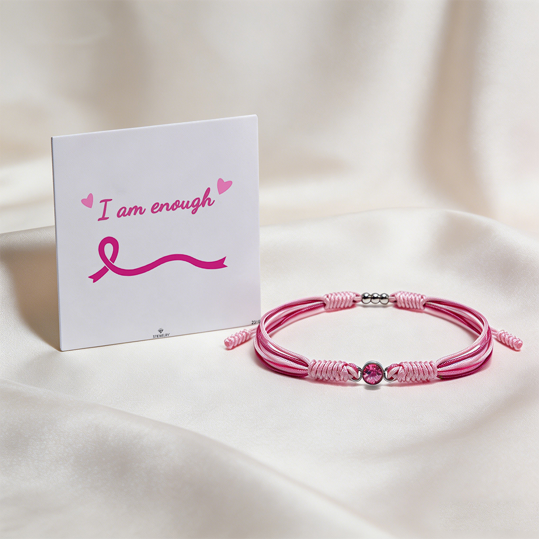 Breast Cancer Awareness-Pink Round Diamond Cord Bracelet