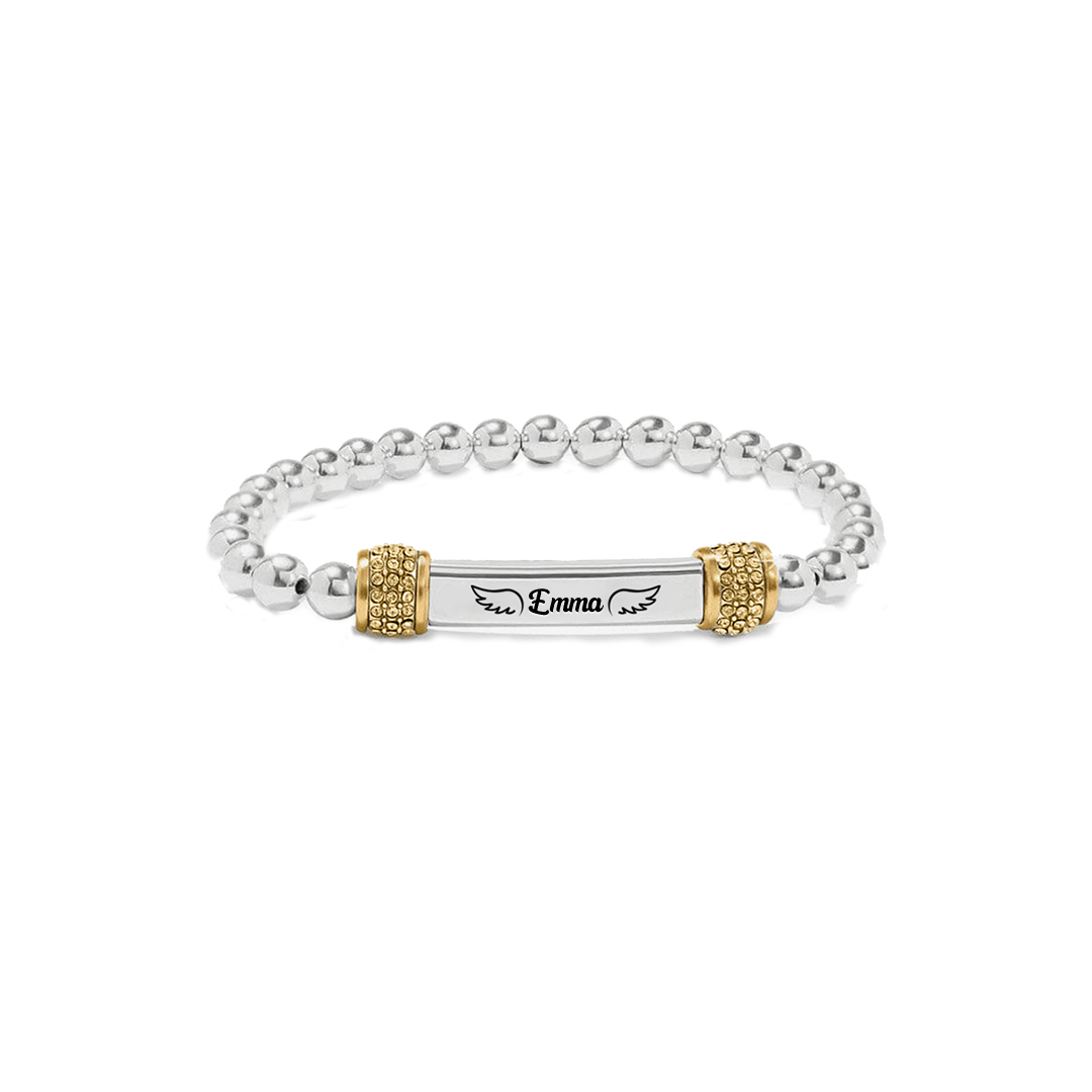 FOR MEMORIAL -I’m a Mother To a Daughter With Wings Custom Name Bead Stretch Bracelet