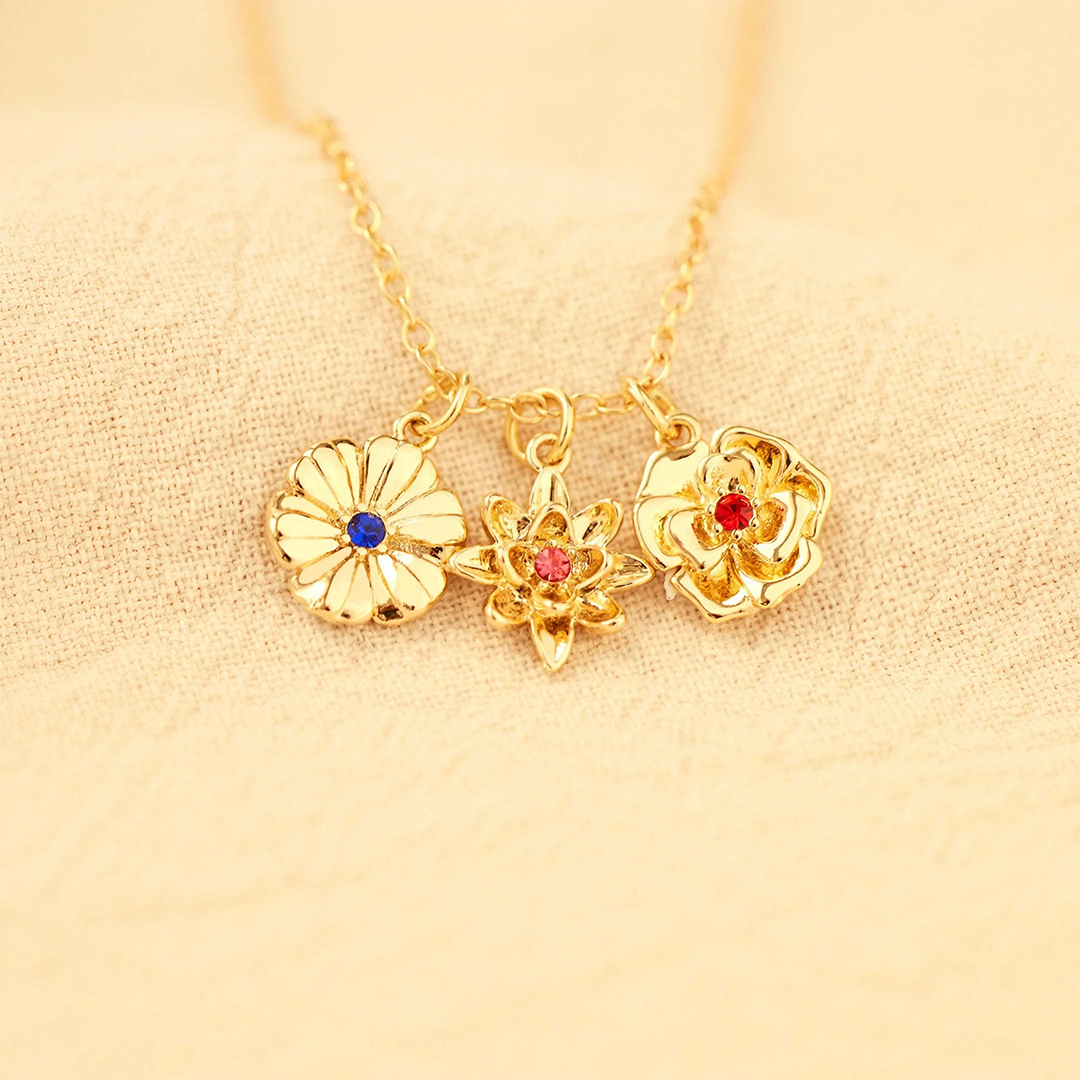 Grandma's/Mama's garden1-10 Three-Dimensional Birth Flowers Necklace