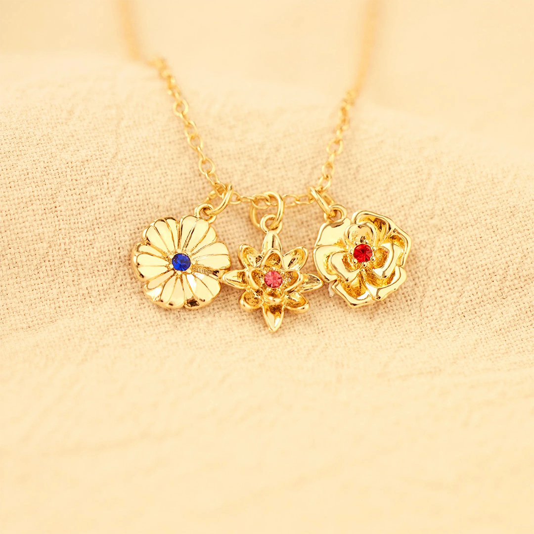 Grandma's/Mama's garden1-10 Three-Dimensional Birth Flowers Necklace