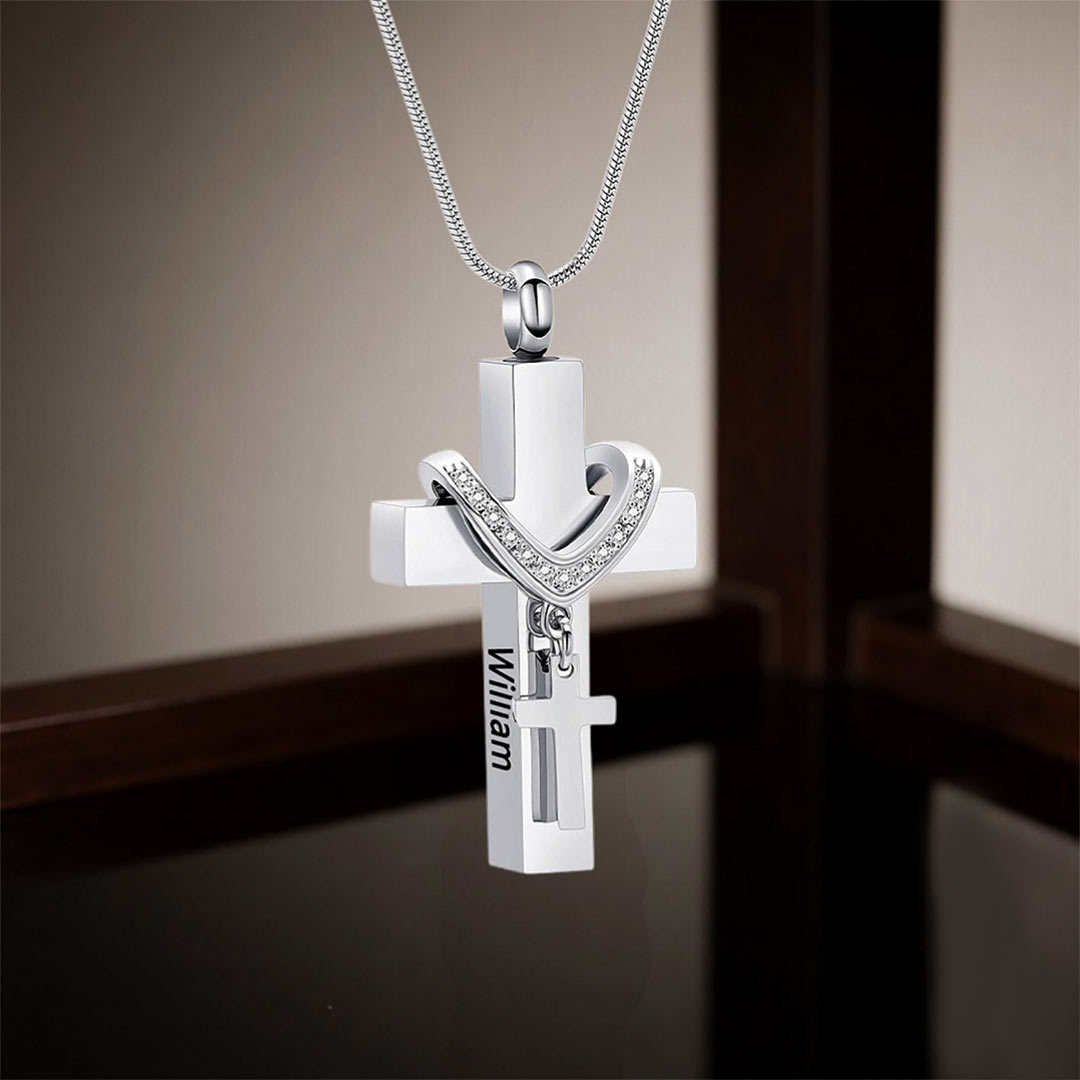 For Memorial - Custom Name Cross Pendant Urn Necklace
