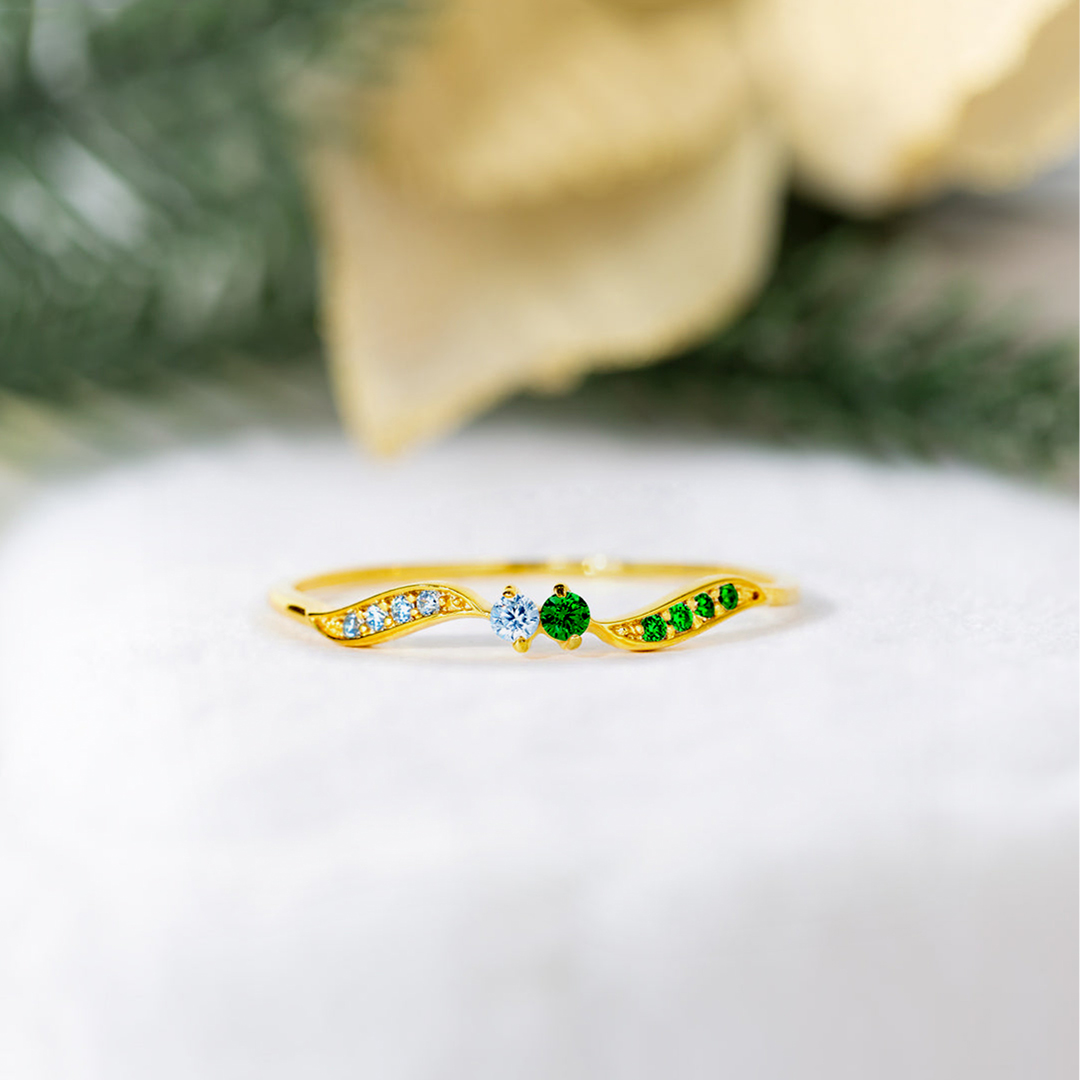 For Love - High Tide Or Low Tide Personalized Double Stone Wavy Ring