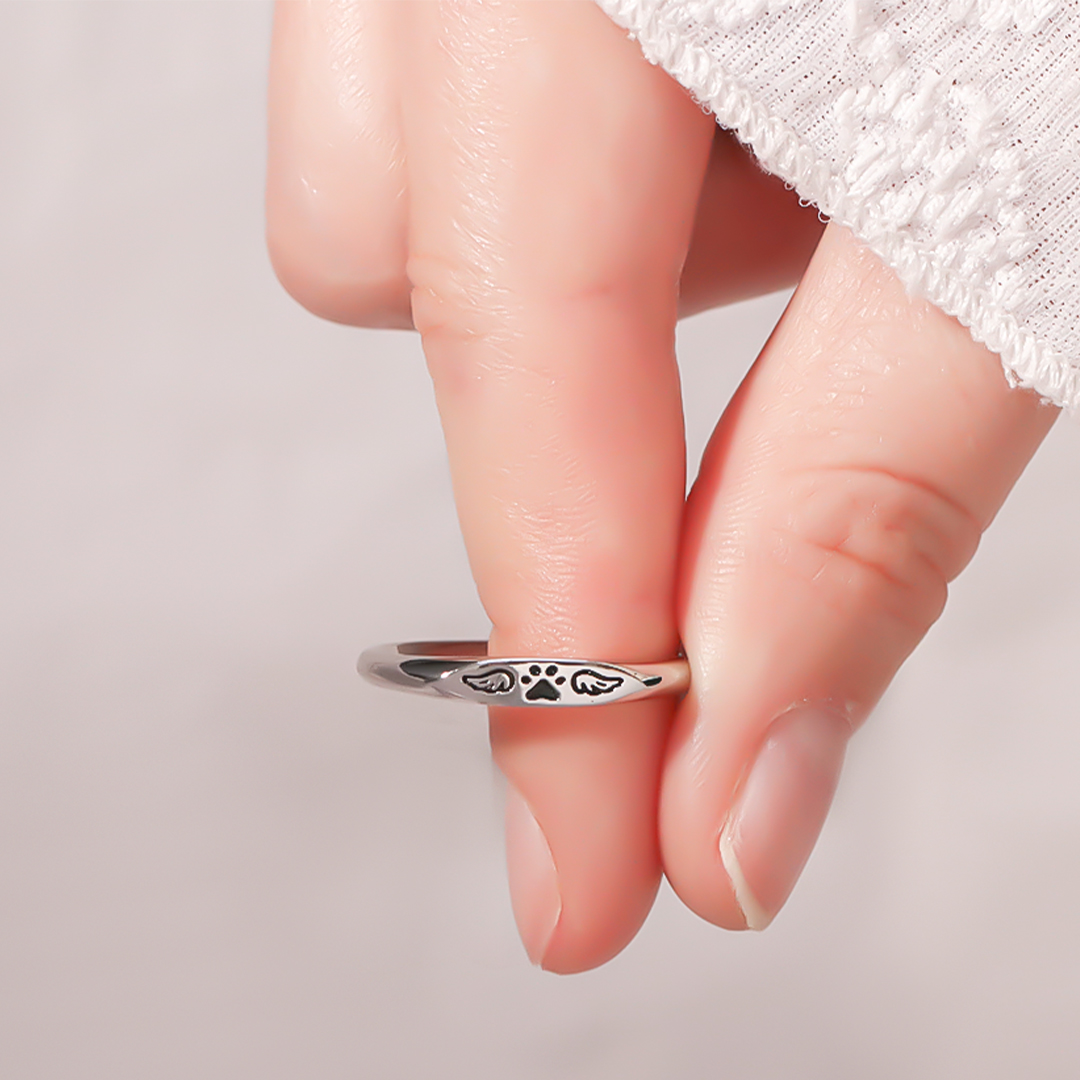 FOR MEMORIAL - My Four-legged Angel is Always Near By Tiny Paw With Wings Ring