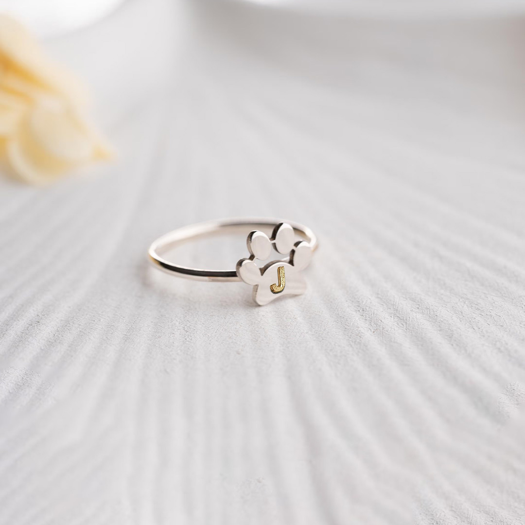 To My Furbaby in Heaven -Paw Print Ring Custom pet initials Ring