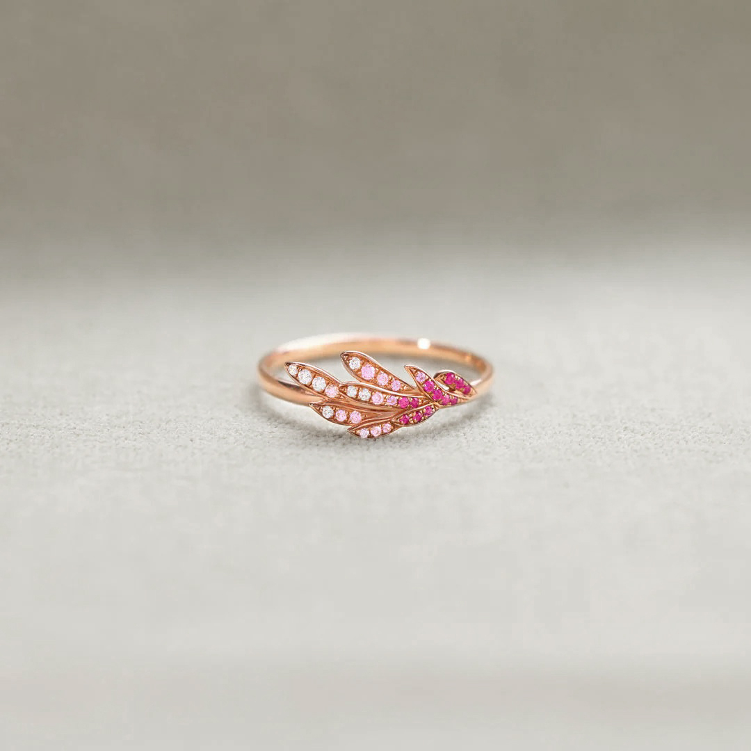 Hug from Heaven-Pink Diamond Angel Feather Ring