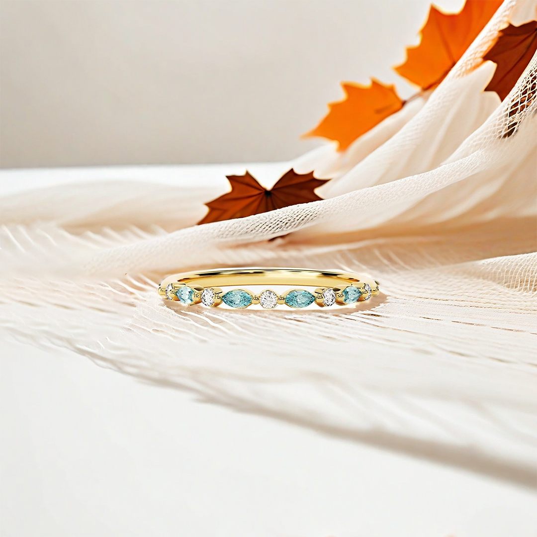 Ovarian Cancer Awareness-Cyan Diamond Thin Ring