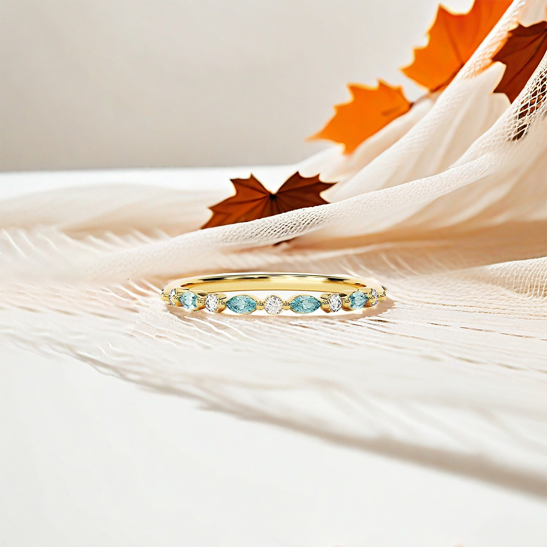 Ovarian Cancer Awareness-Cyan Diamond Thin Ring