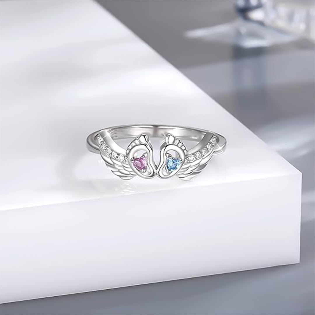 For Memorial - Mama Of An Angel Pink&Blue foot wing ring
