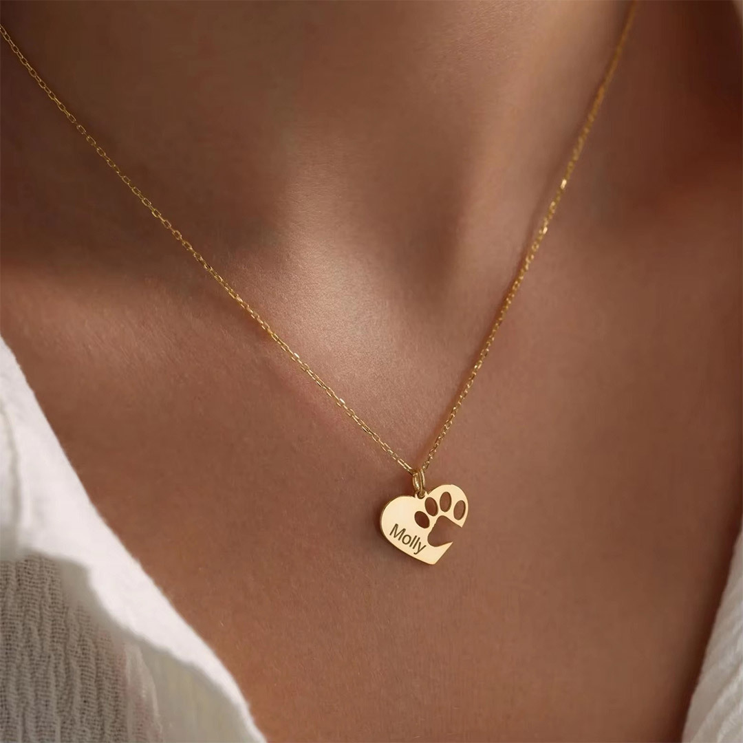 To My Furbaby in Heaven-Paw print heart name customized necklace