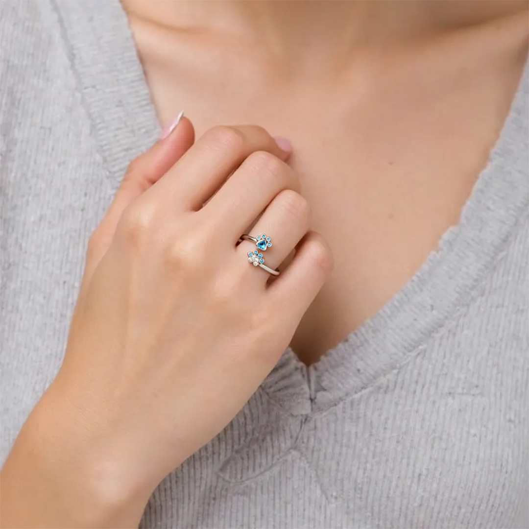 For Memorial-To My Furbaby in Heaven Blue Paw Print Ring