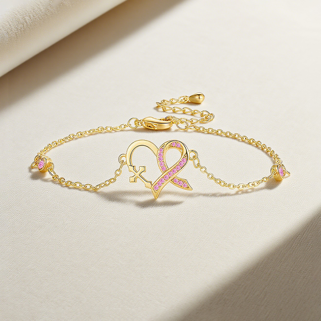 Breast Cancer Awareness Pink Ribbon Cross Heart Bracelet