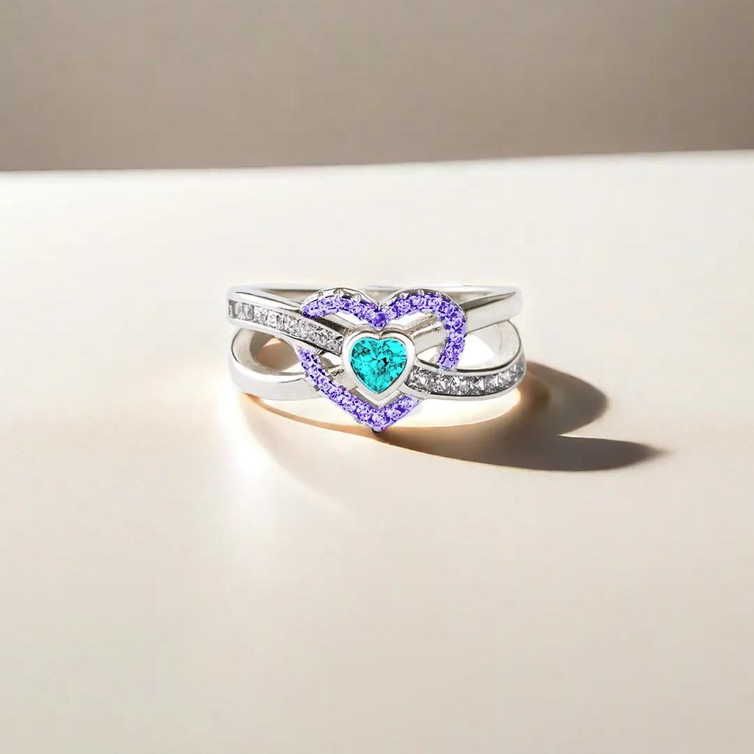 Suivide Prevention Awareness-Teal And Purple Heart Ring