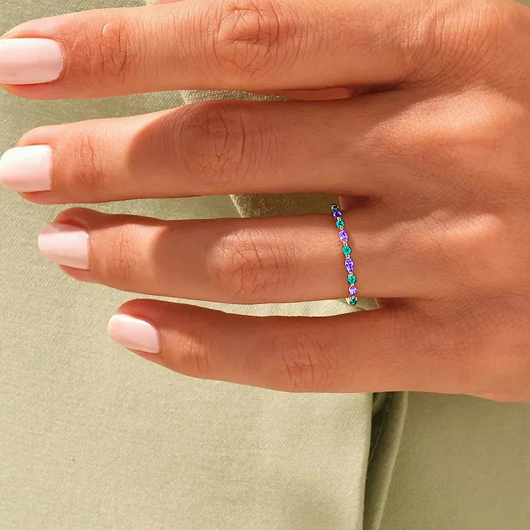 Suicide Prevention Awareness-Thin bluish purple diamond ring