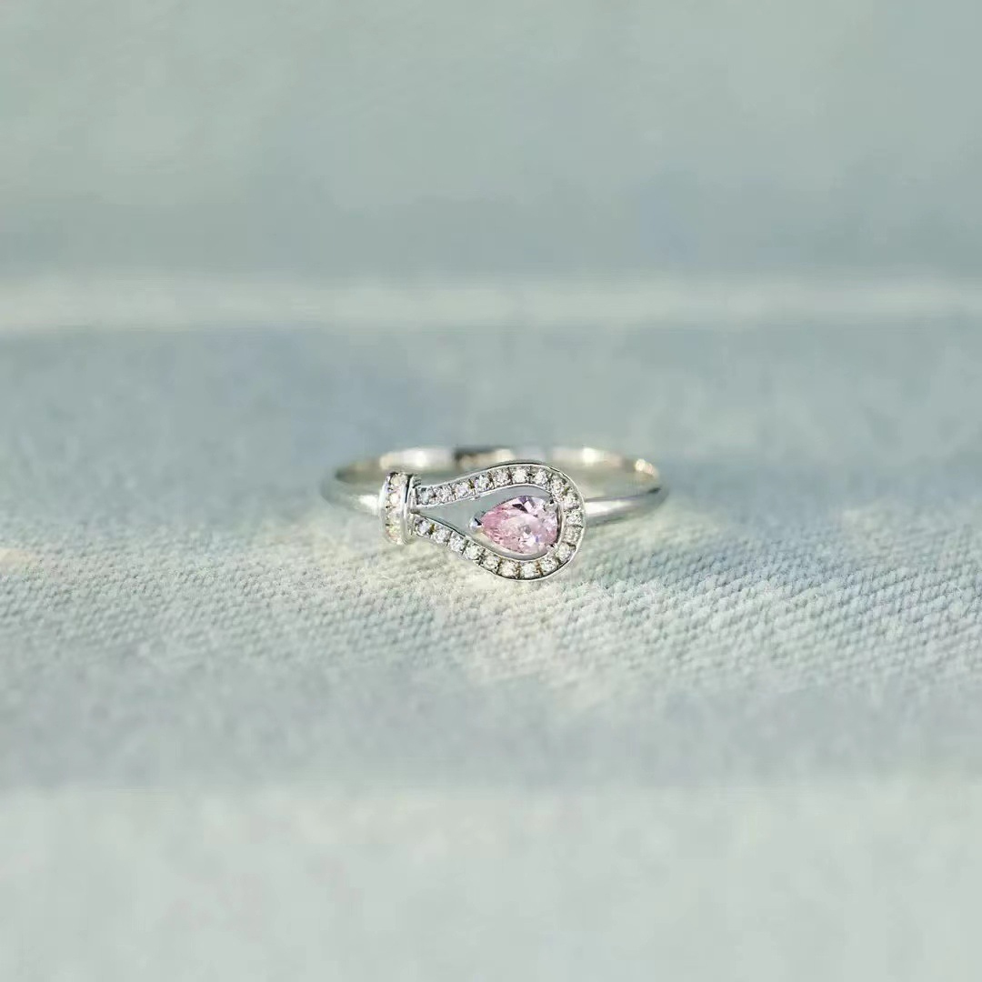 Breast Cancer Awareness-She Doesn t Fight Alone Horseshoe clasp pink diamond ring