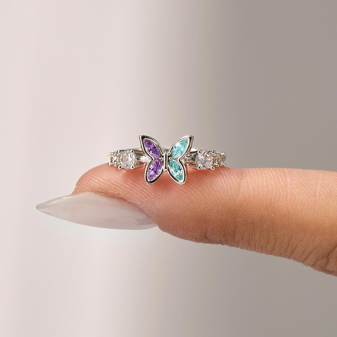 Suicide Prevention Awareness-Teal And Purple Butterfly Ring