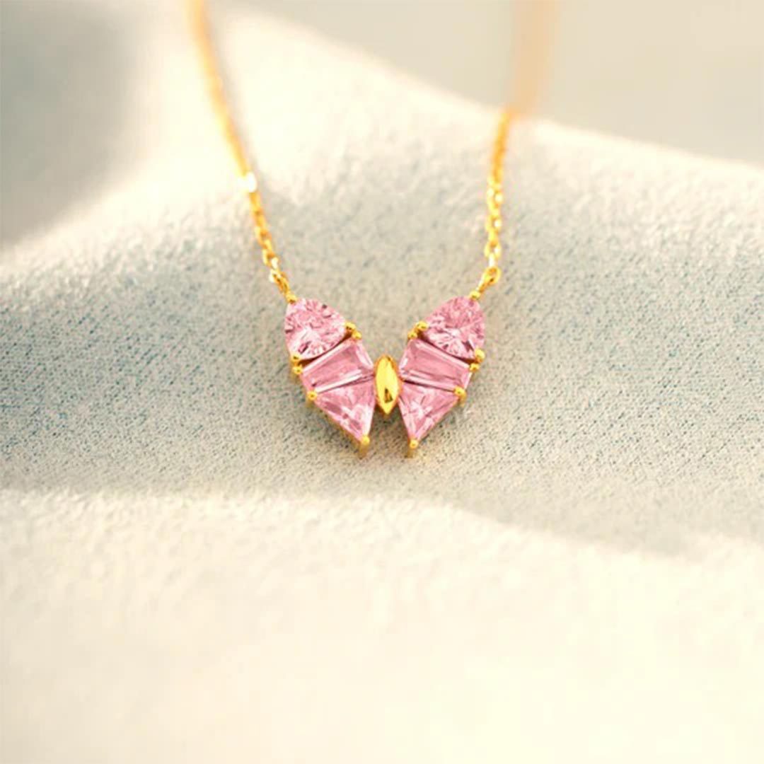 S925 Pink Diamond Butterfly Necklace