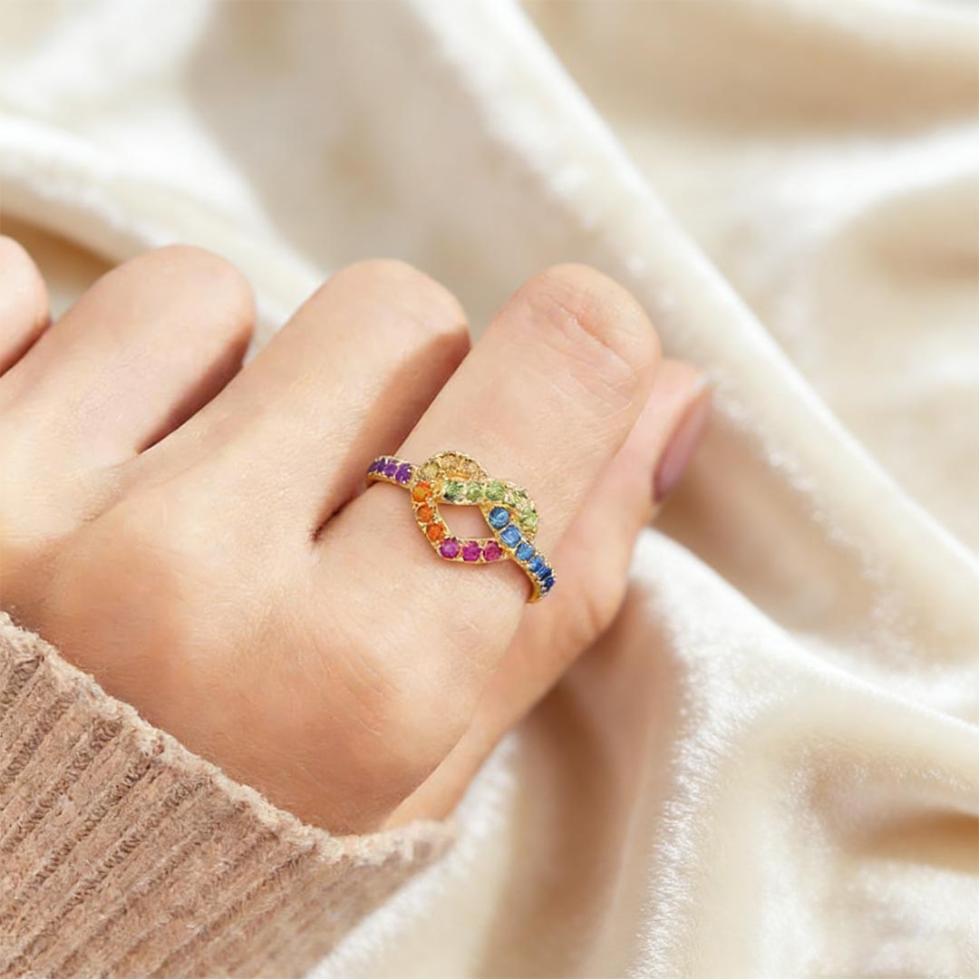 Autism Awareness-Colorful Heart Knot Ring
