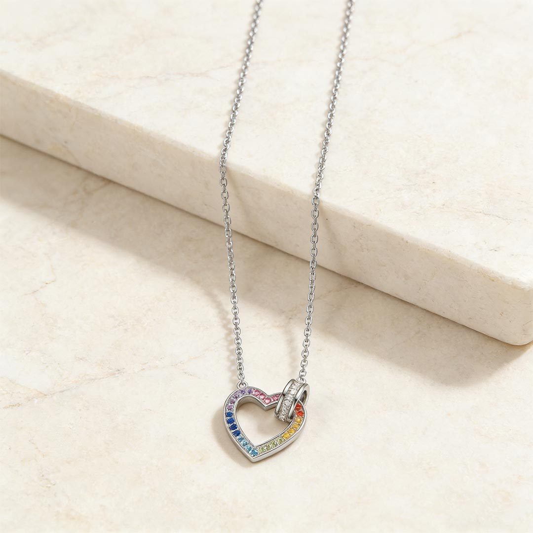 Autism Awareness-Colorful Heart-Link Circle Necklace