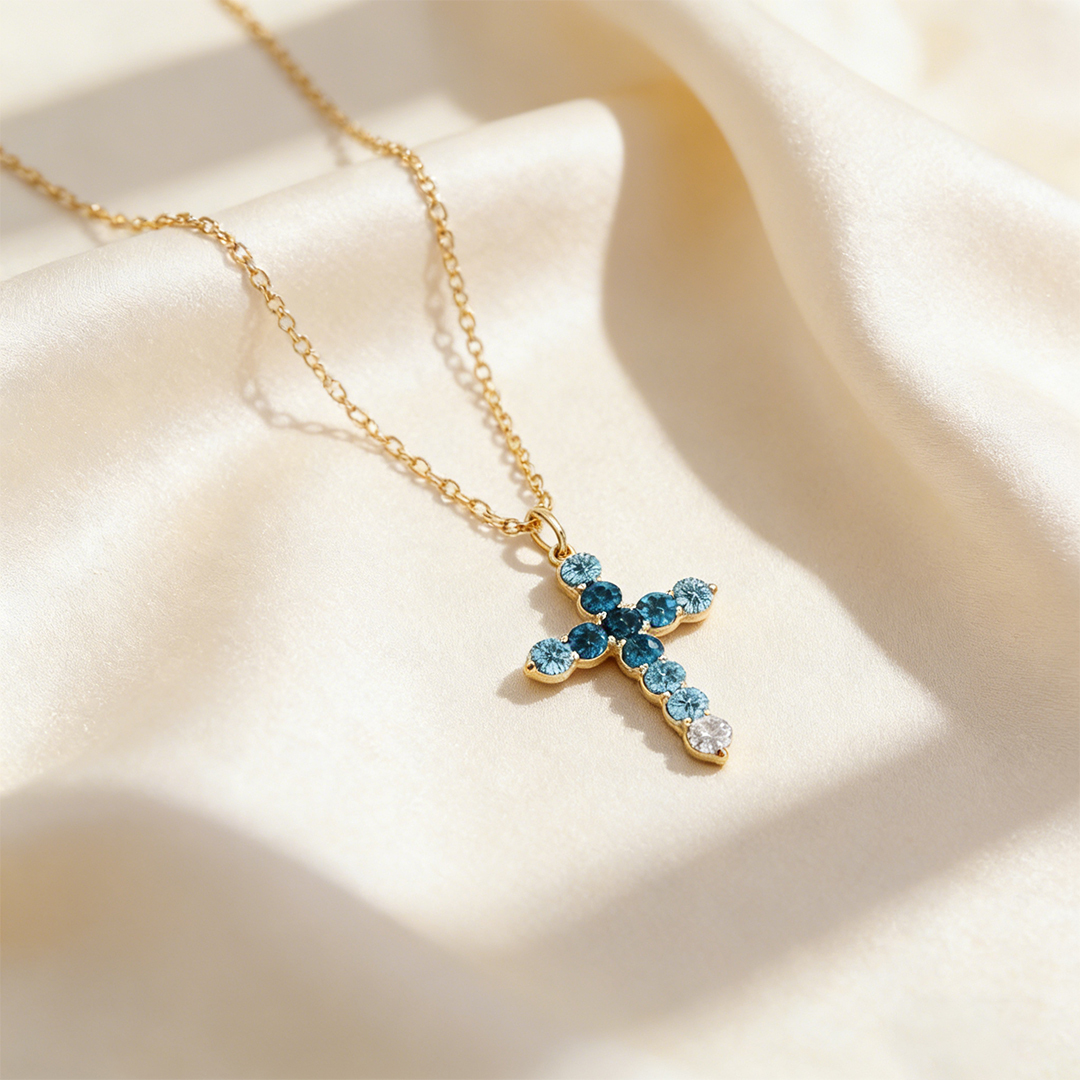 Colorectal Cancer Awareness-Blue Gradient Cross Necklace