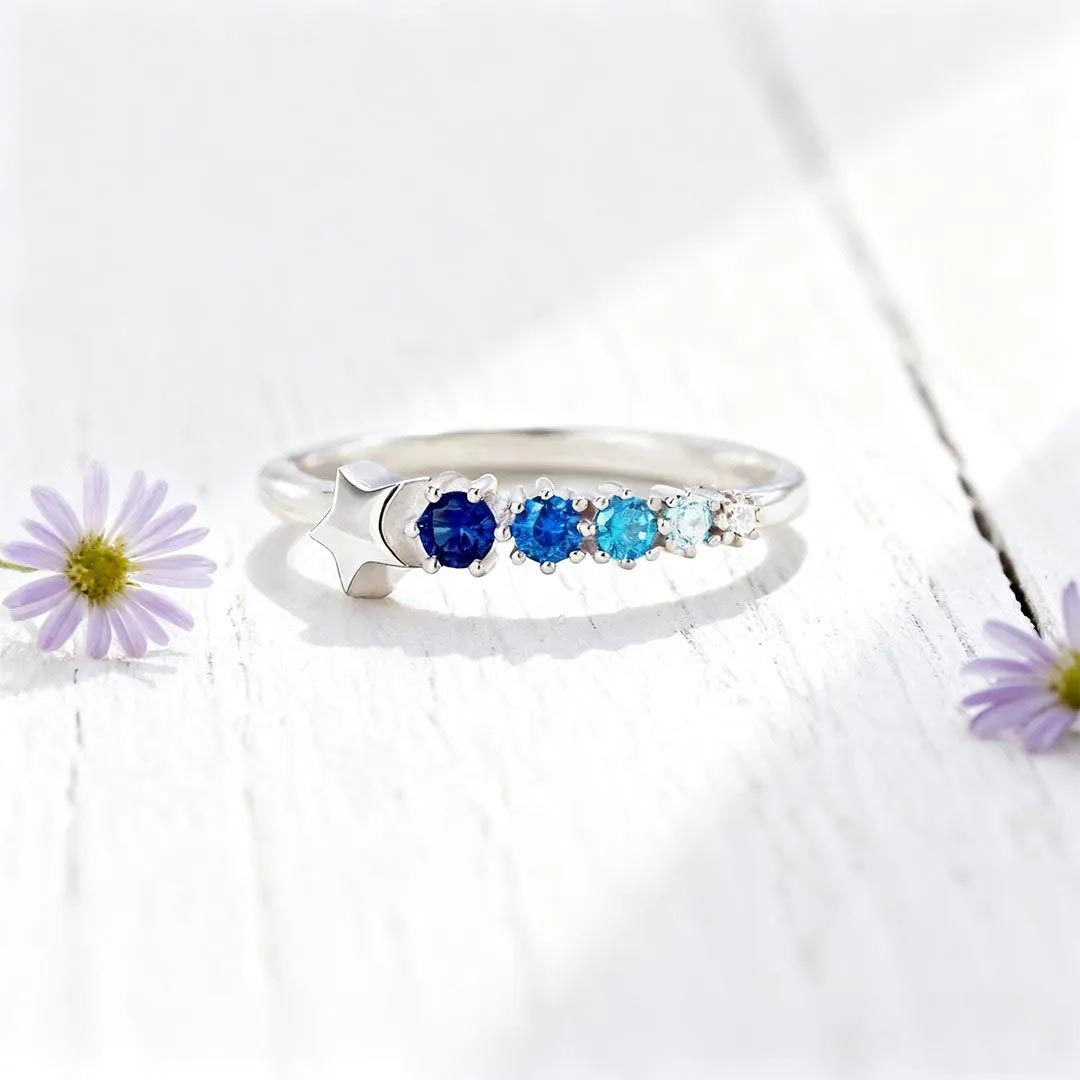 Colorectal Cancer Awareness-Gradient Blue Star Ring