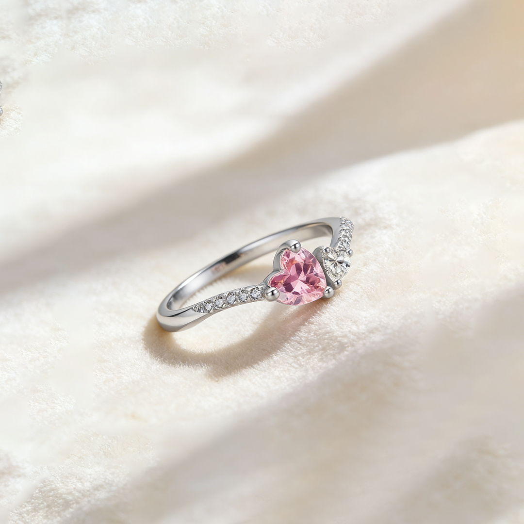 Breast Cancer Awareness-Pink Diamond Big & Small Heart Ring
