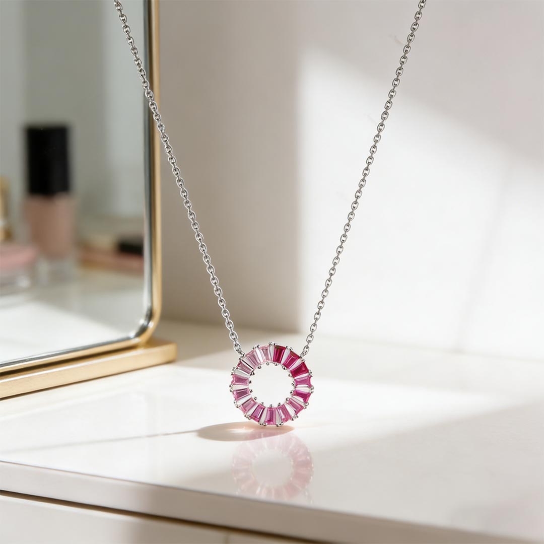 Breast Cancer Awareness-Pink Gradient Circle Necklace