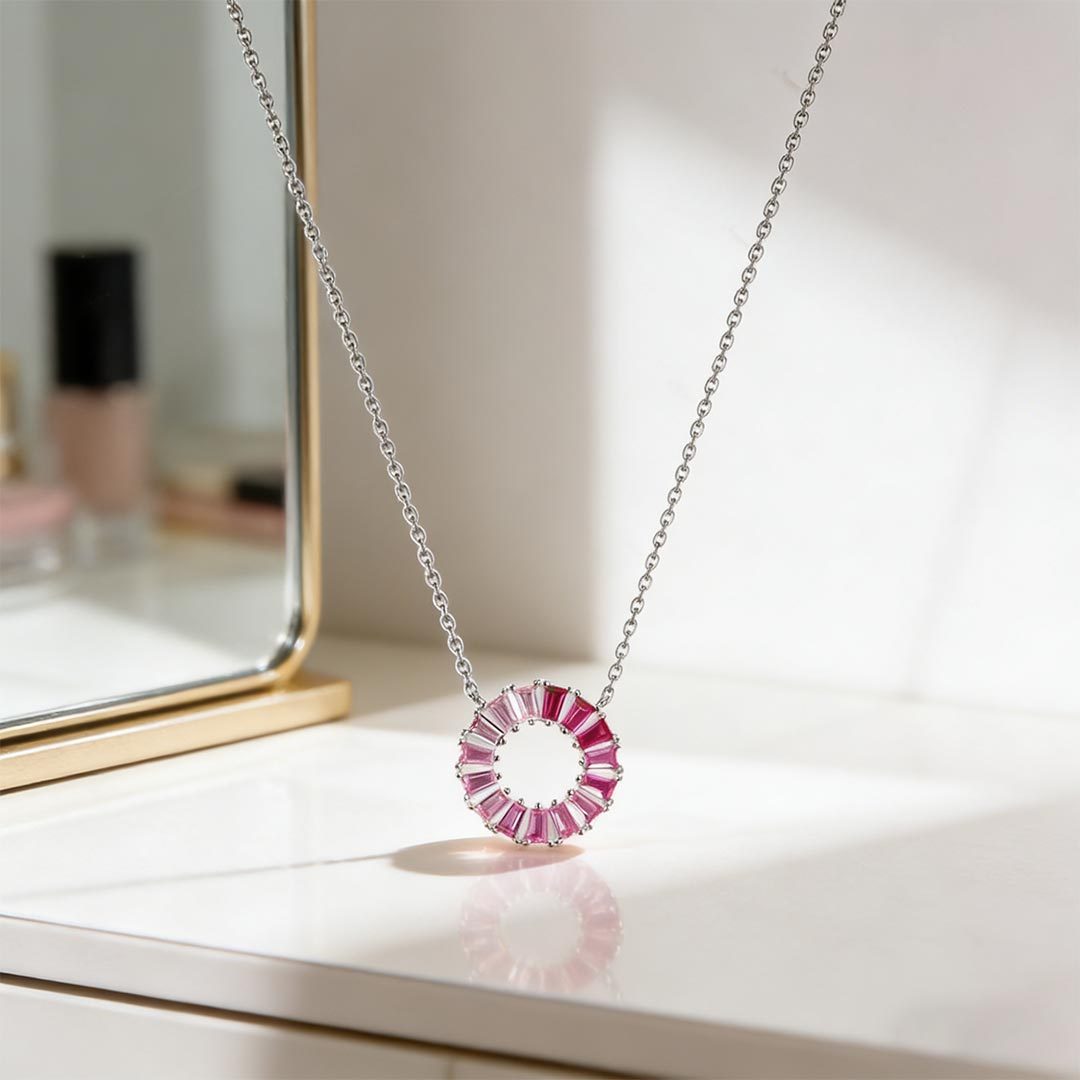 Breast Cancer Awareness-Pink Gradient Circle Necklace