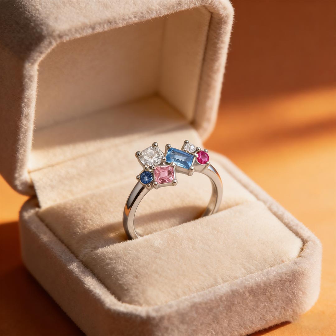 For Memory-Pink Blue Irregular Diamond Ring