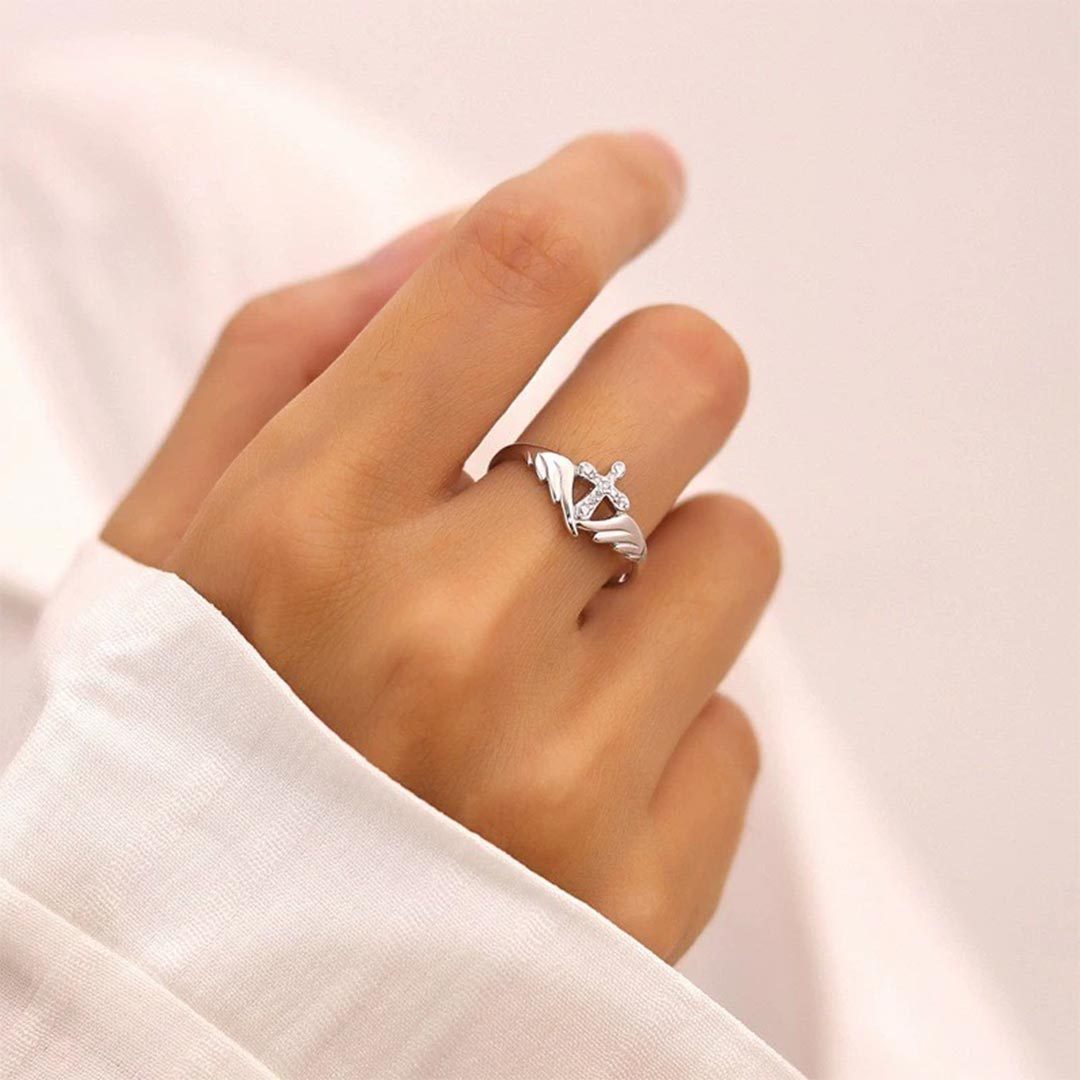 For Memorial-Open Cross Wing Slim Ring