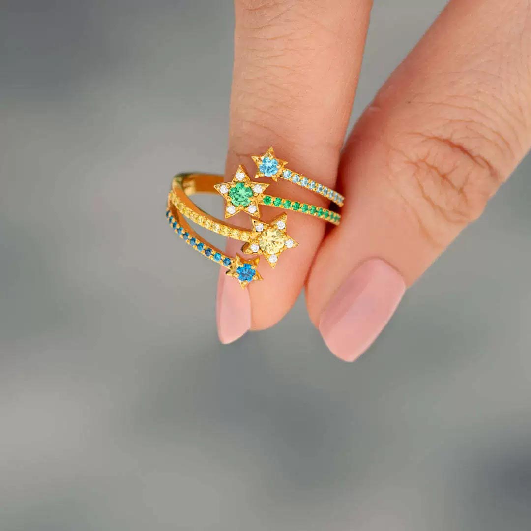 Autism Awareness-Open Four Star Pavé Ring