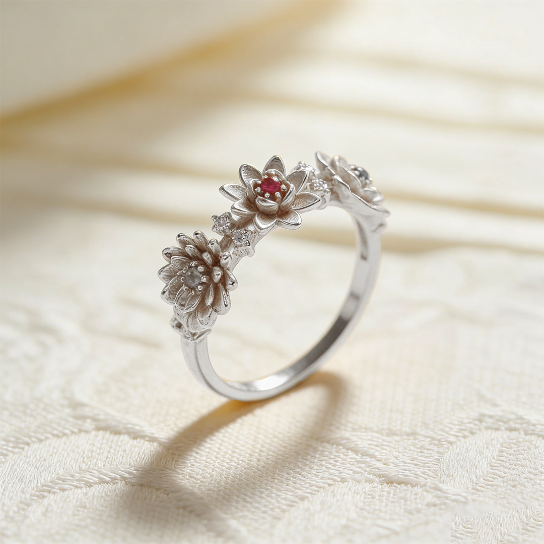 For Mom-3D Birth Flower Personalized Ring