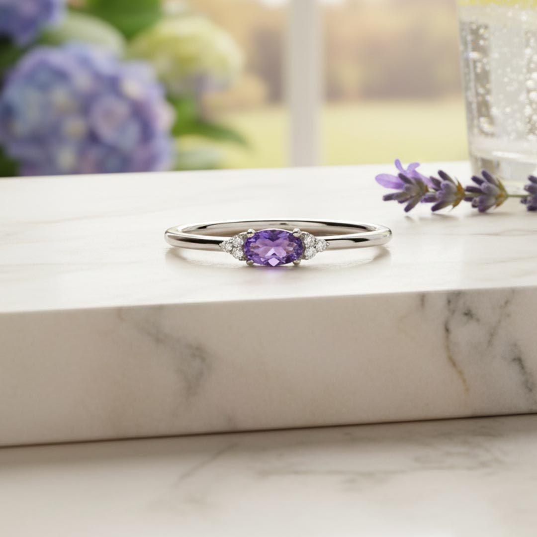Alzheimer Dementia Awareness-Purple Oval Diamond Slim Ring