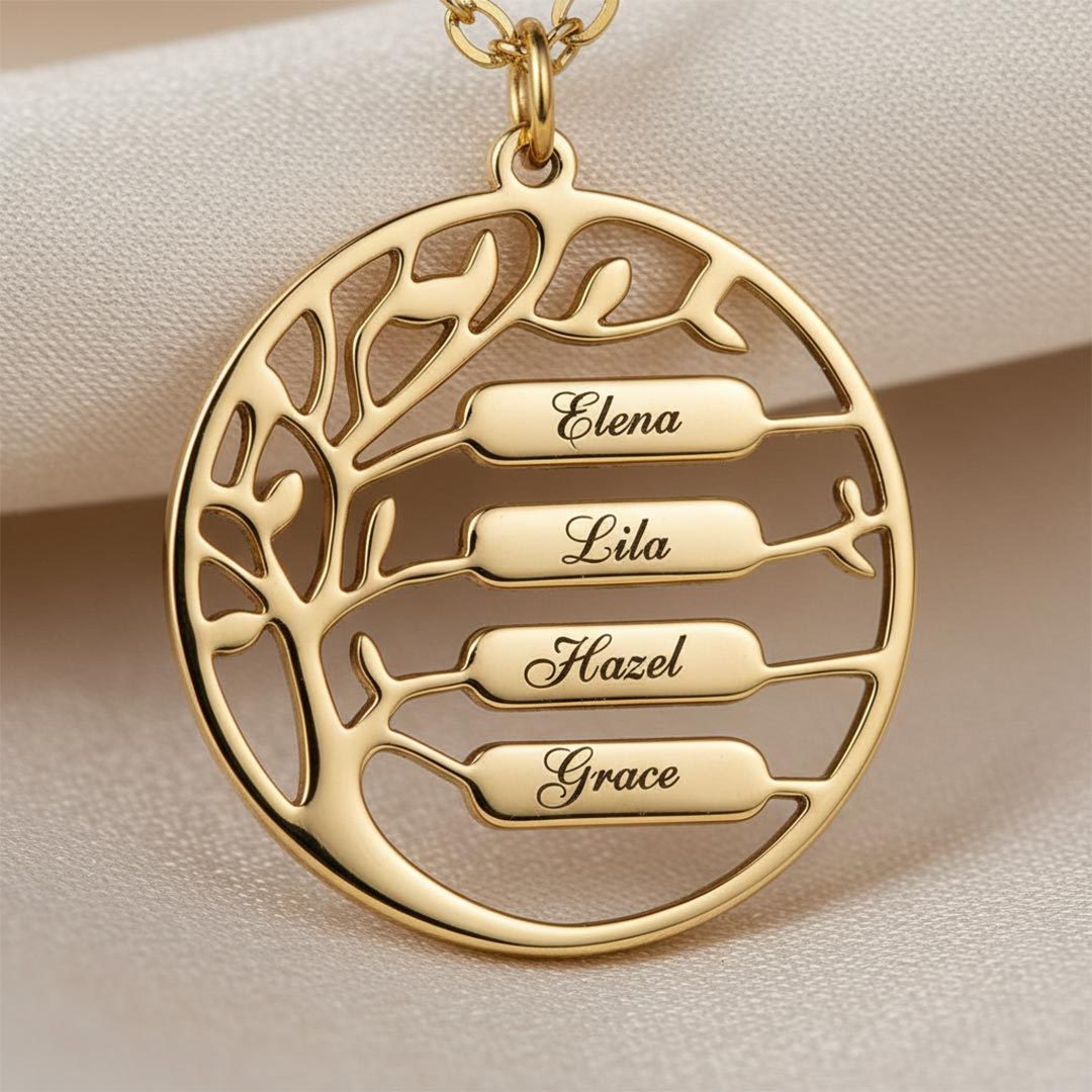 Tree of Life Horizontal Bar Name Custom Necklace
