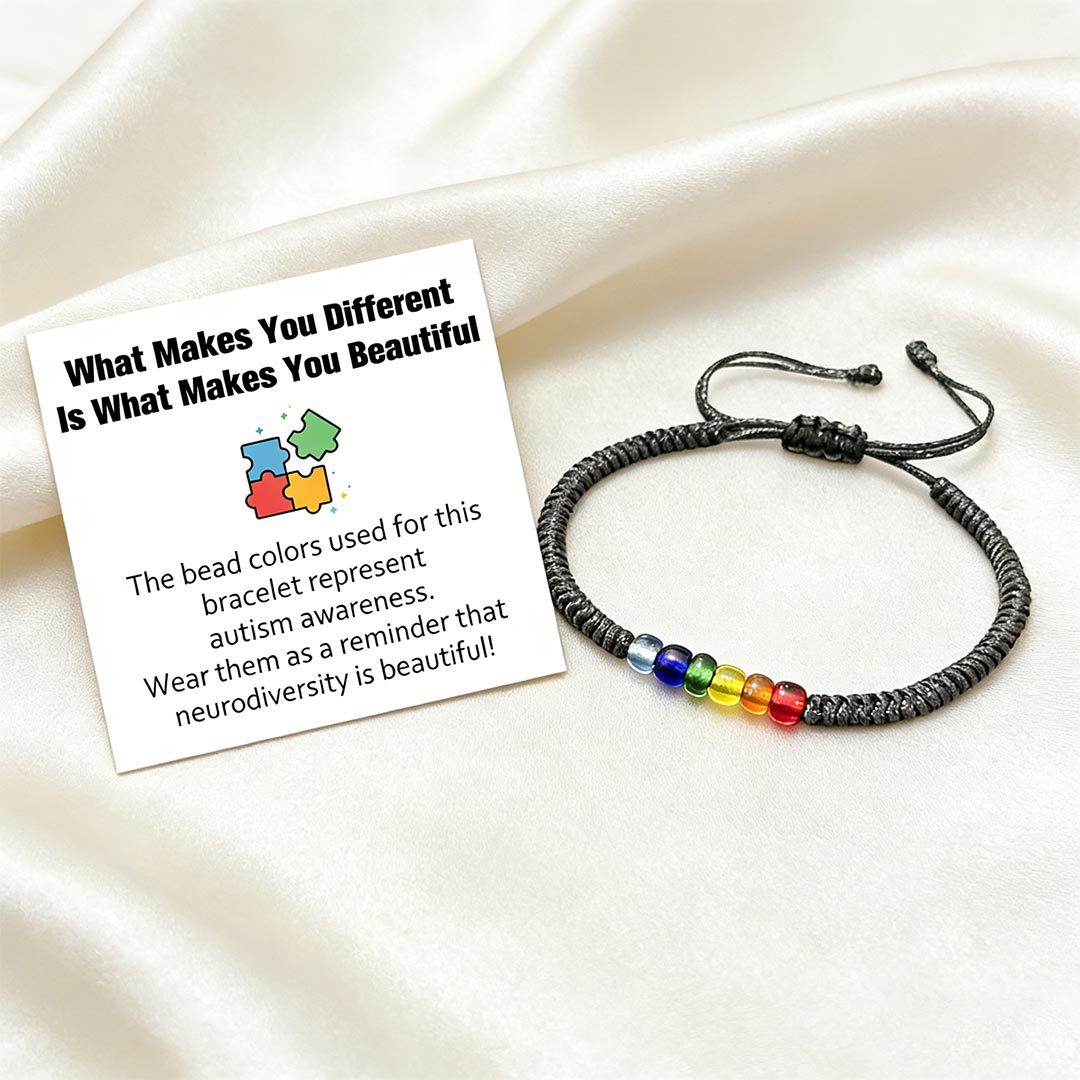 Autism Awareness-Rainbow Beaded Cord Bracelet