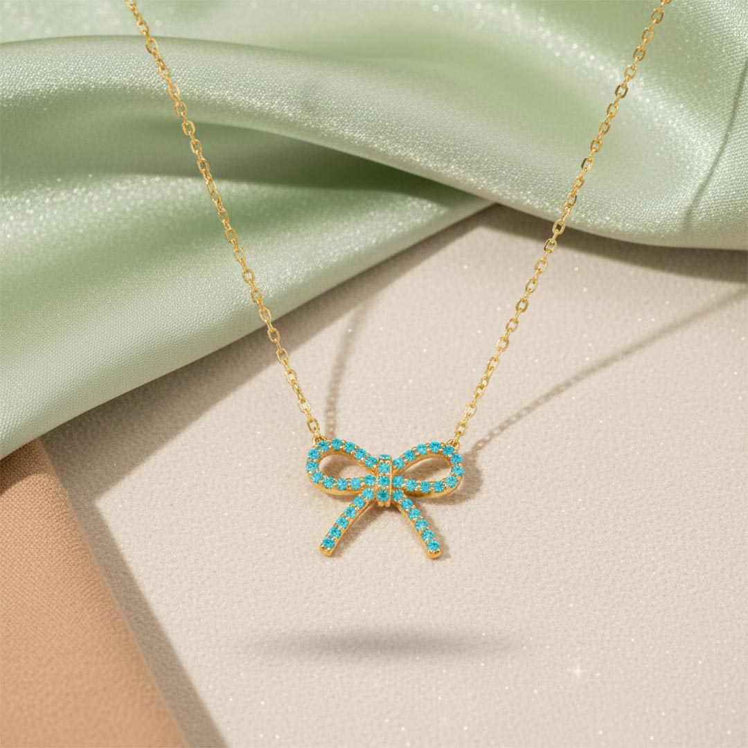 Ovarian Cancer Awareness-Blue Bowknot Necklace