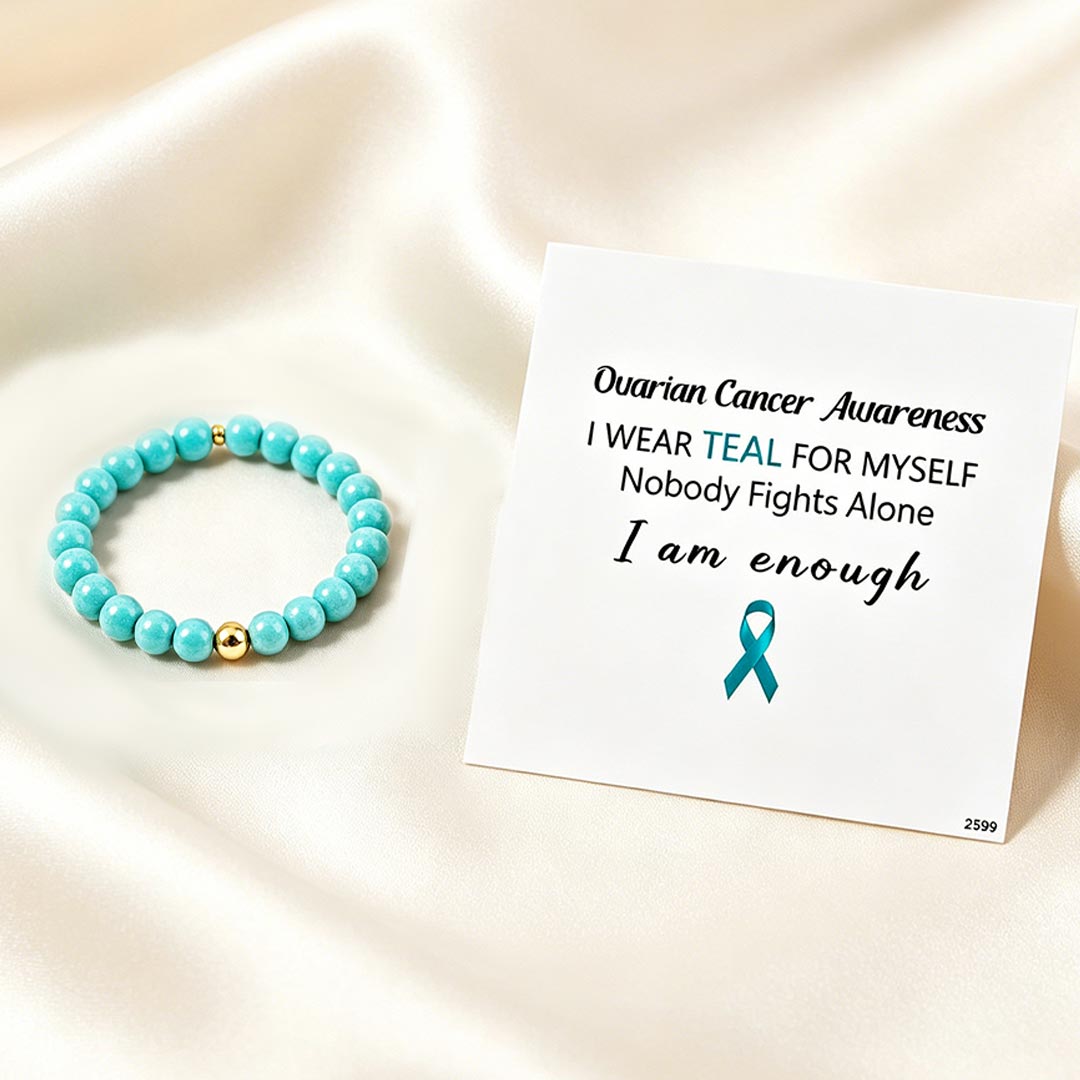 Ovarian Cancer Awareness-Turquoise Beaded Gold Ring
