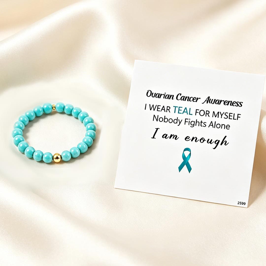 Ovarian Cancer Awareness-Turquoise Beaded Gold Ring