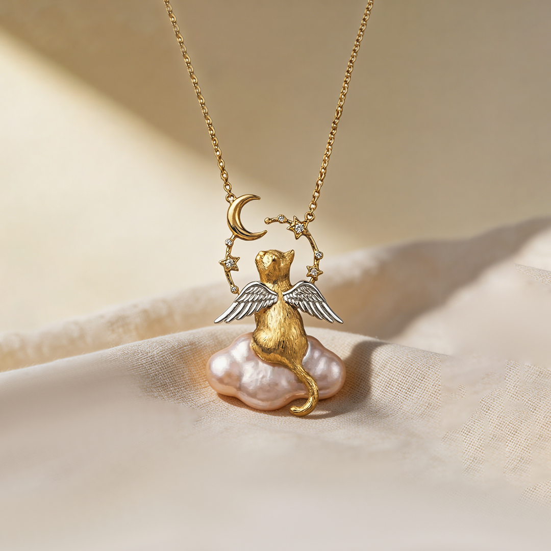 Cat Angel Baroque Cloud Necklace