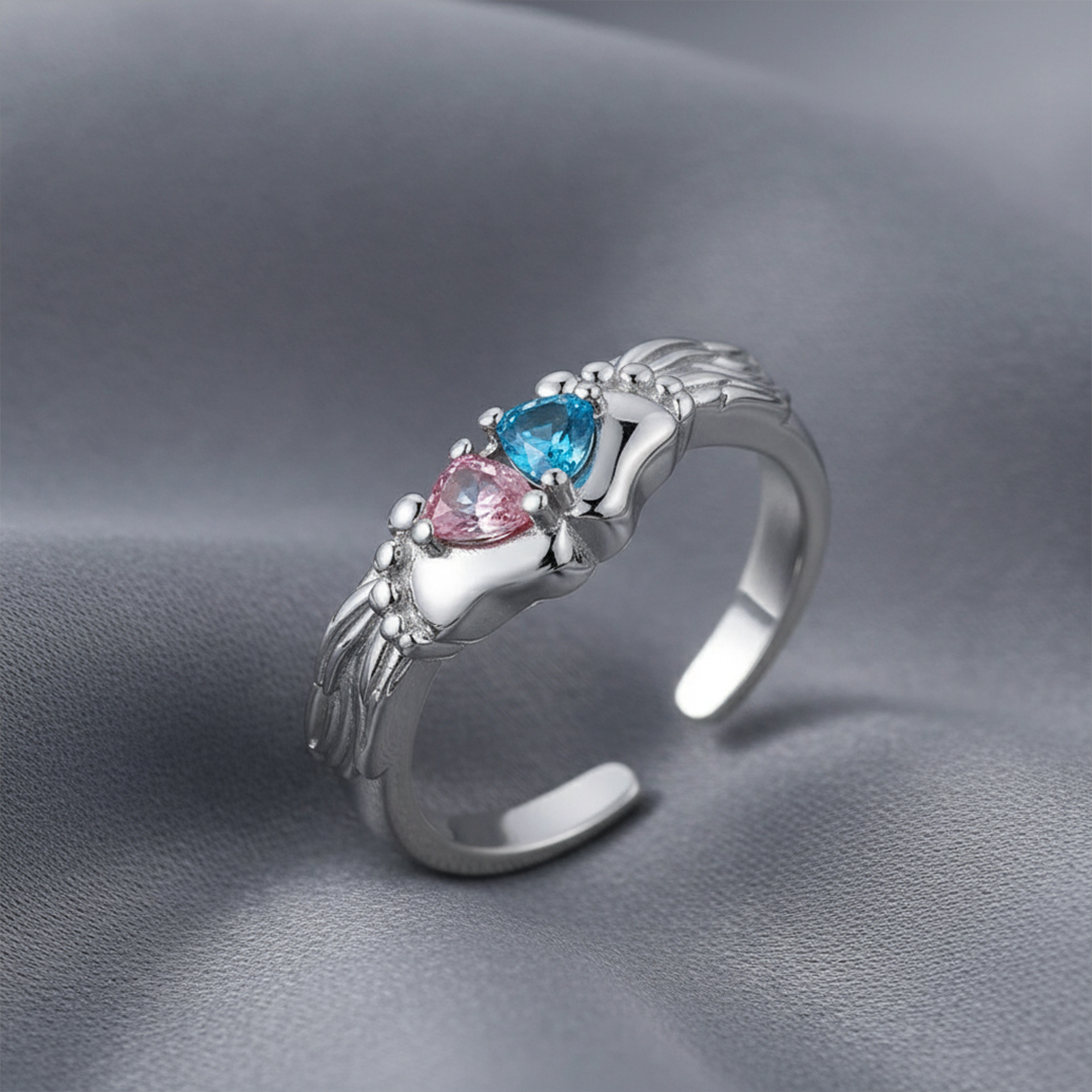 Mama of an Angel-Pink-Blue Paw Wing Open Ring