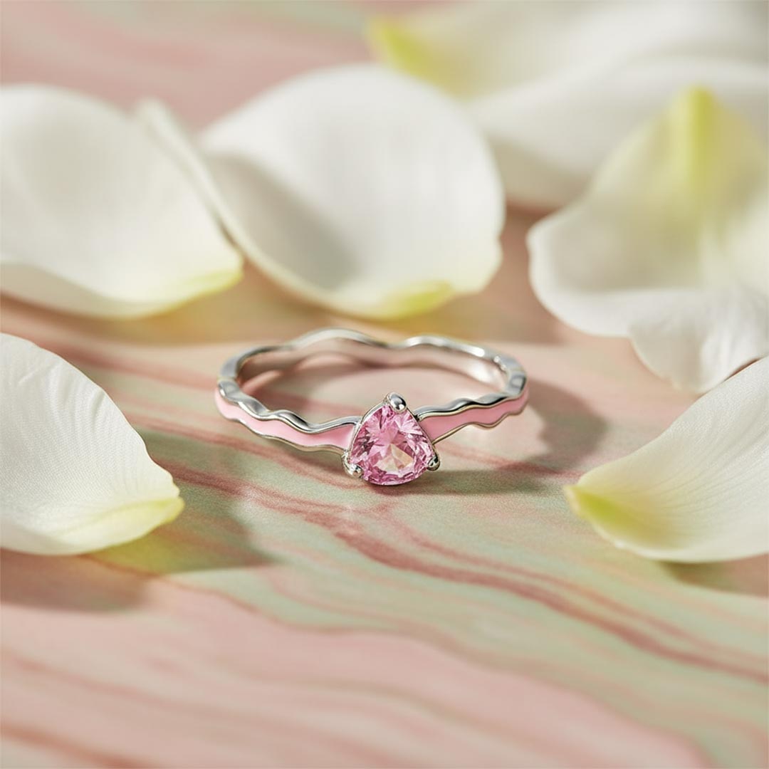 Breast Cancer Awareness-Pink Heart Enamel Ring
